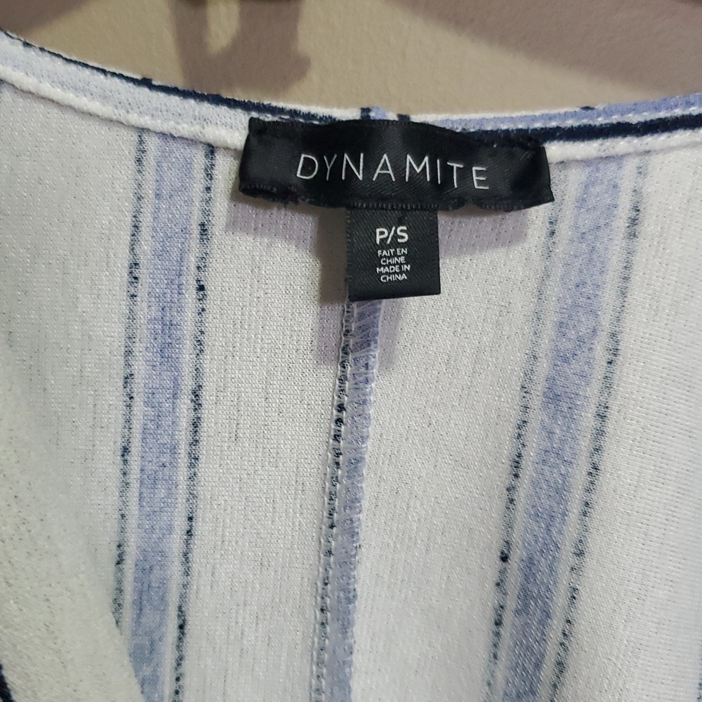Dynamite Blue and White Striped Wrap Blouse Size Small - Picture 2 of 5